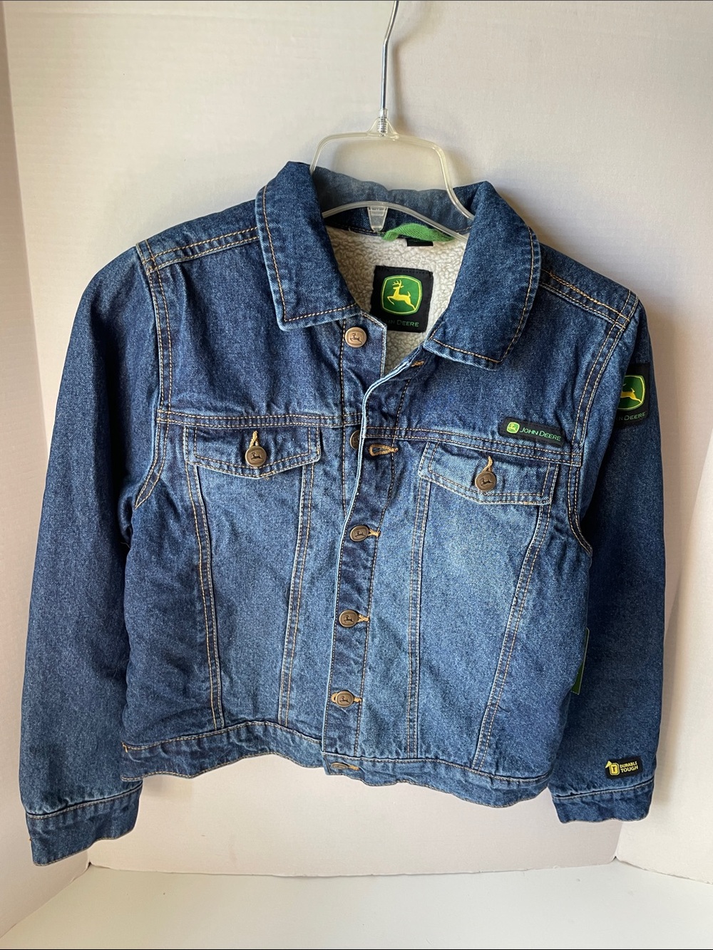 John Deere Youth Size 8 Sherpa Lined Denim Jean Jacket NWT